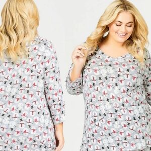 NWT Avenue Snow Man Print Knit Top Size Woman's 18/20 (2X)